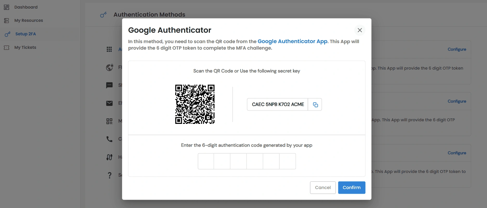 Privileged Access Management Admin Handbook: End user Setup 2FA link in the left sidebar