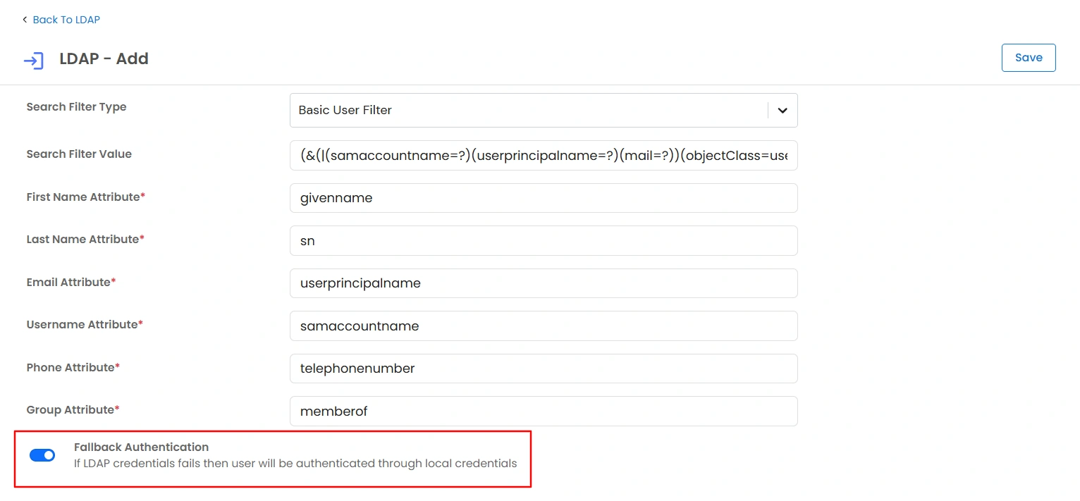 LDAP Authentication - configure fallback authentication
