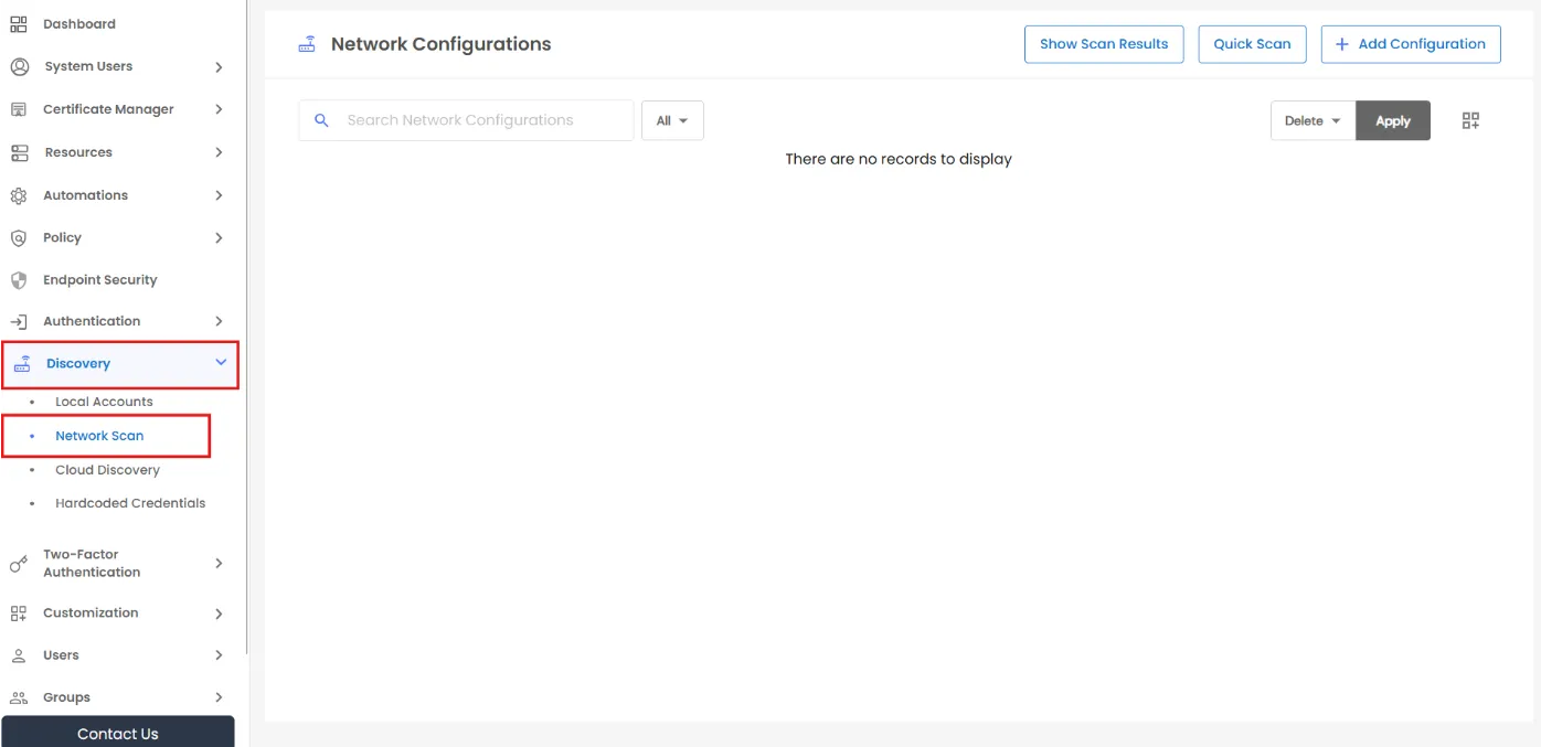 Network Scan: Dashboard