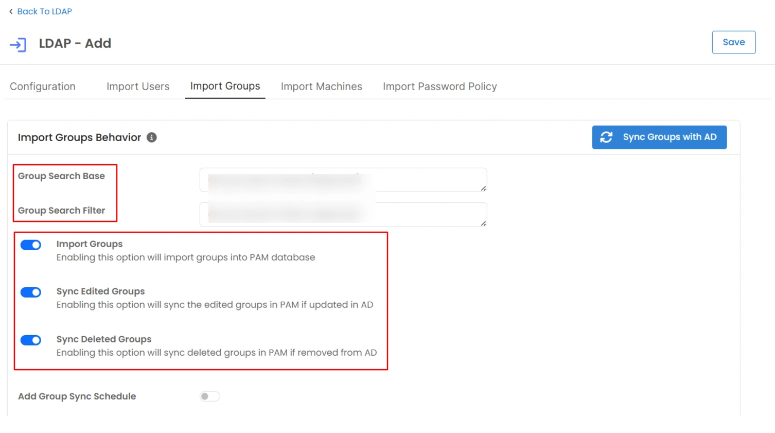 Import Groups from AD - configure import group options
