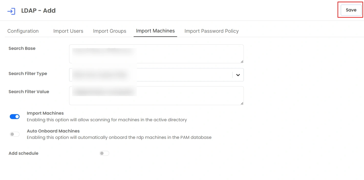 Import Machines from AD - save import machines configuration