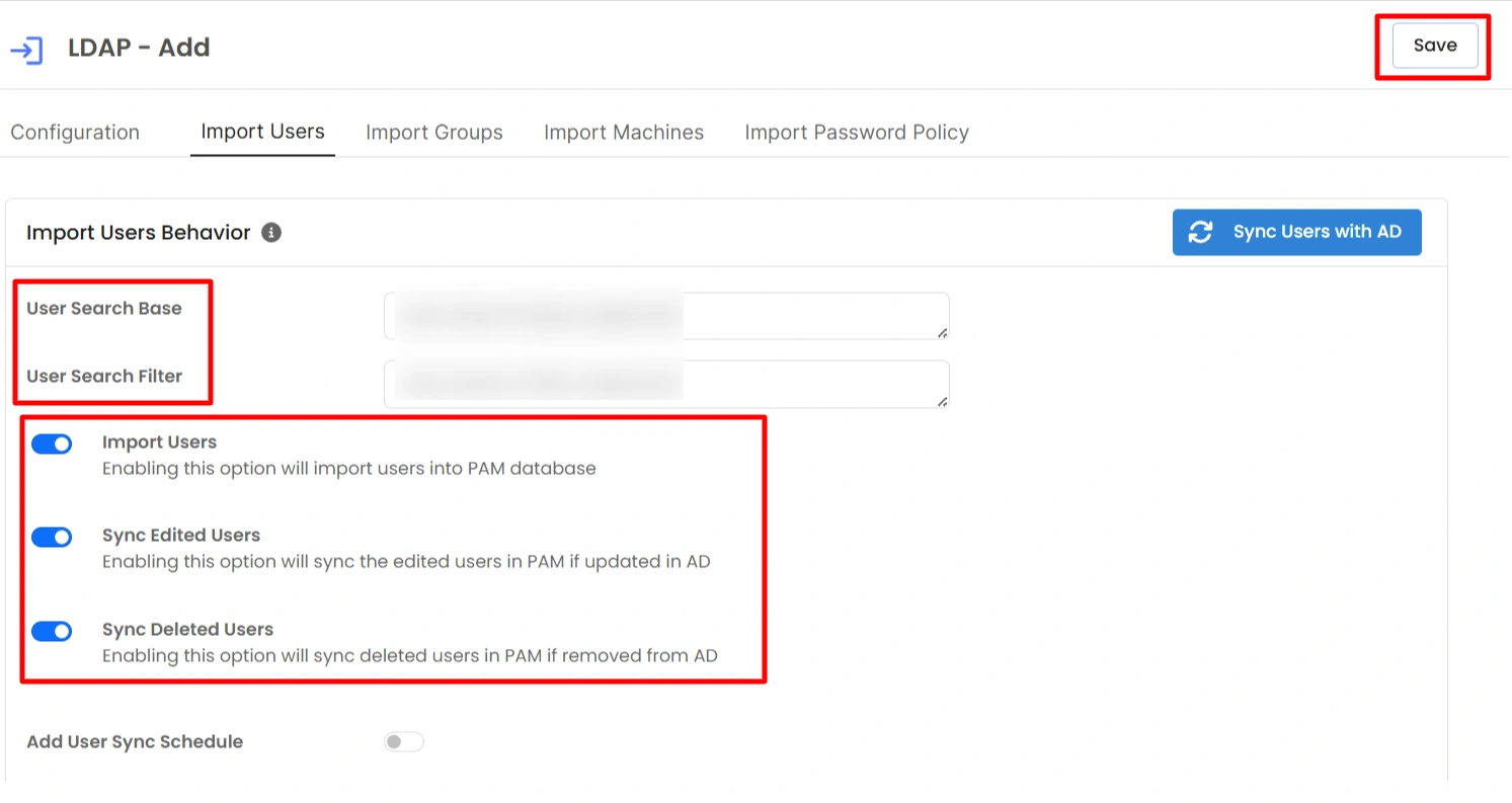 Import Users from AD - configure import user options