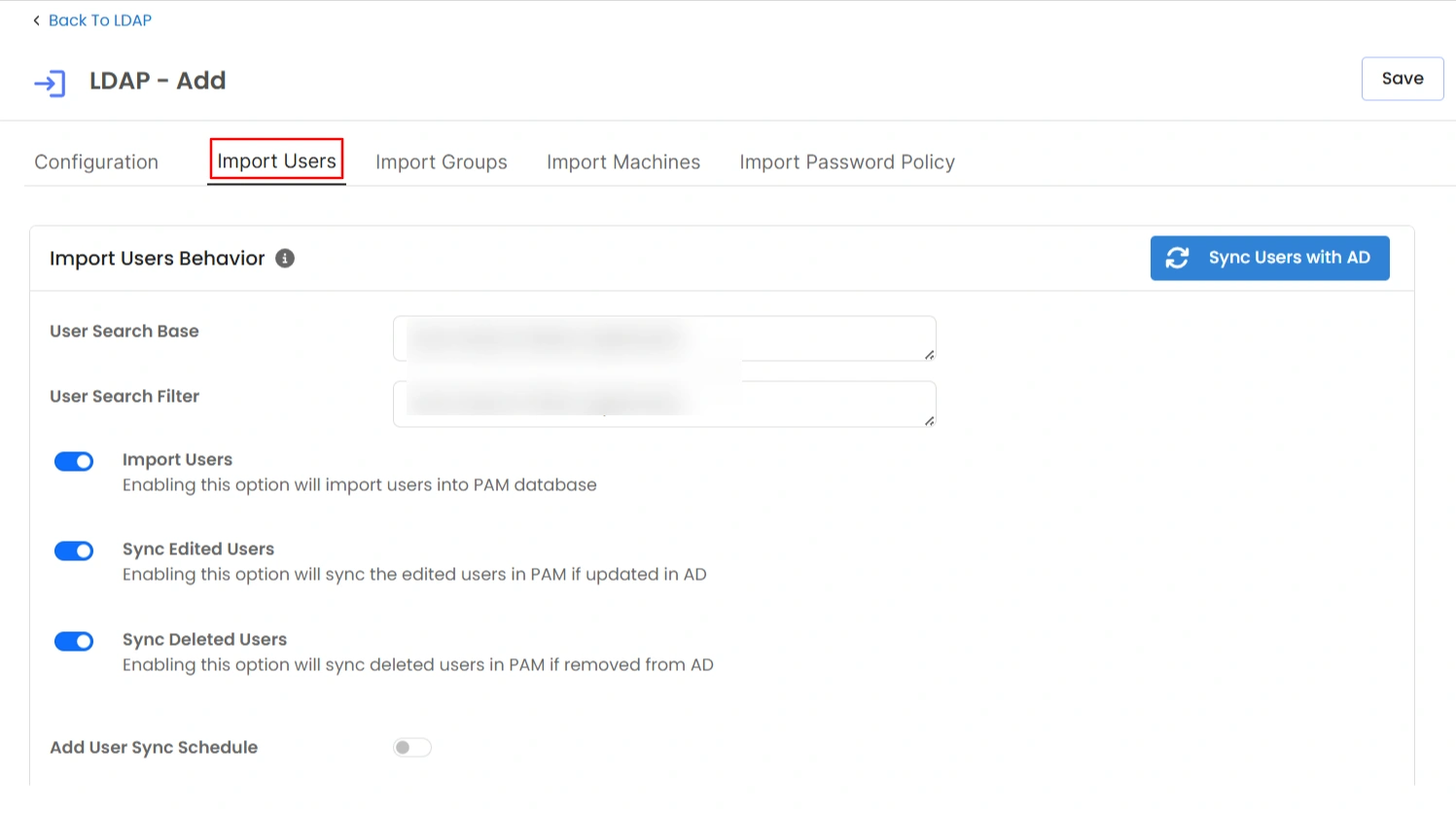 Import Users from AD - import users tab