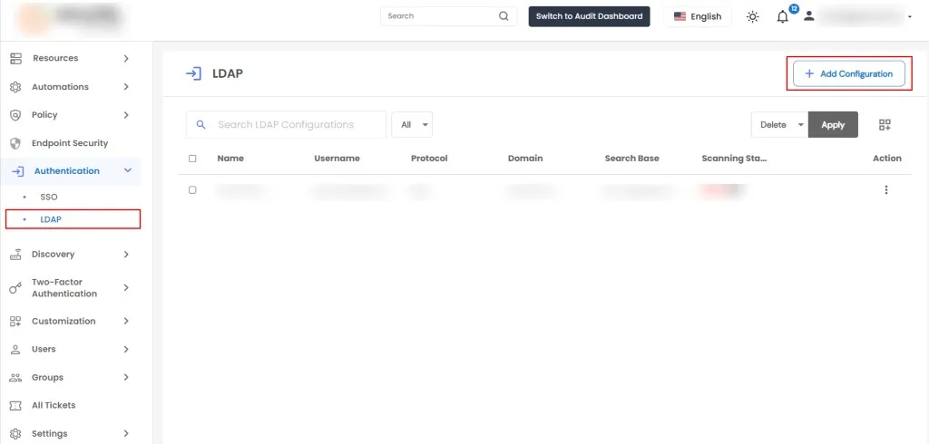 Import Machines from AD - navigate to Authentication LDAP and add configuration