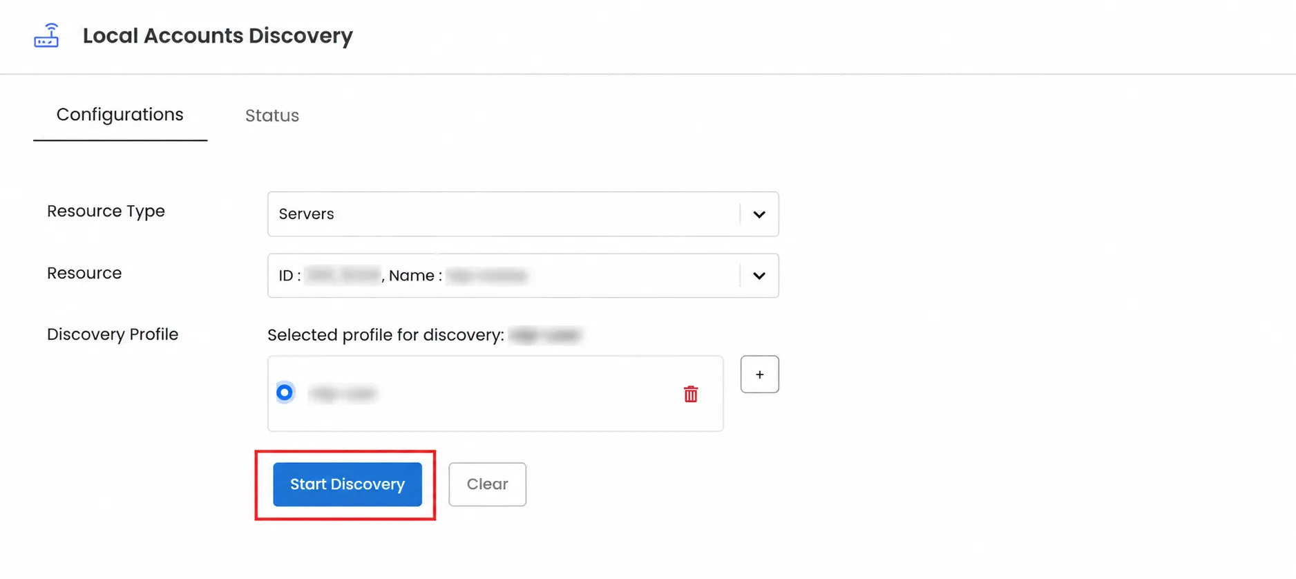 Local Accounts: Start Discovery