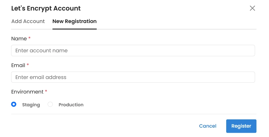 Certificate Manager - New registration