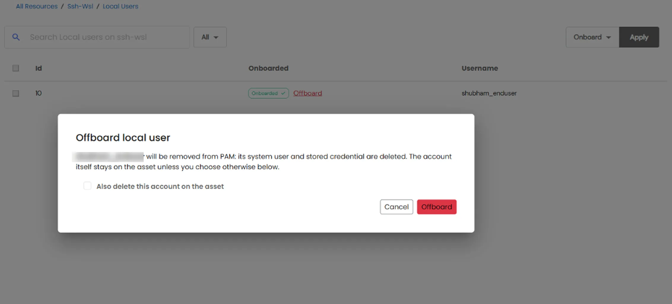 Local Accounts: offboard local user