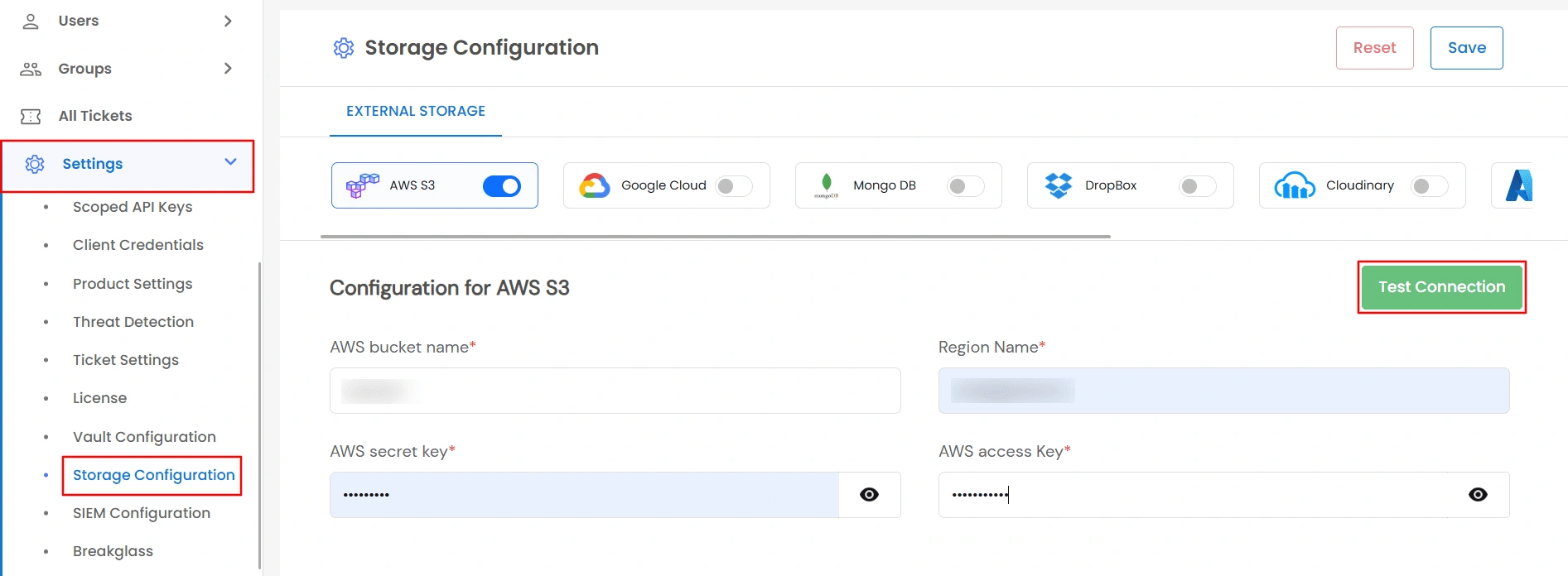 Privileged Access Management Admin Handbook: Go to Settings then Storage Configuration