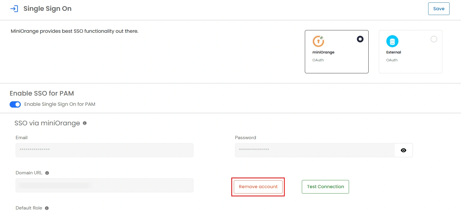 Privileged Access Management Admin Handbook: Remove account option to disconnect the miniOrange connection