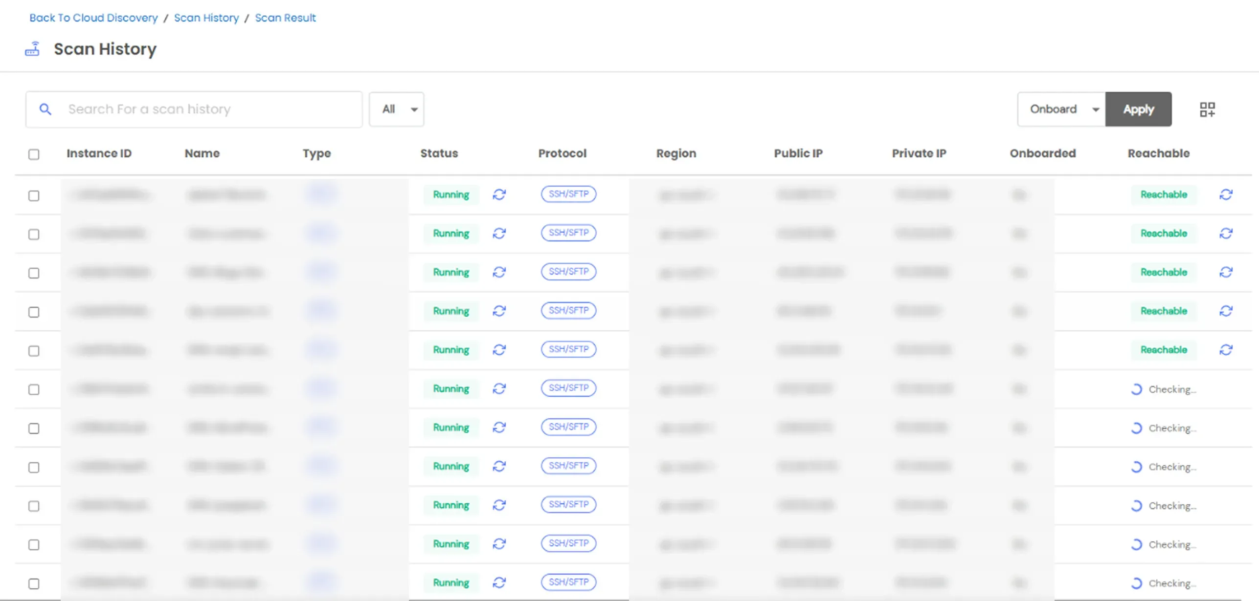 Cloud Discovery: scan History