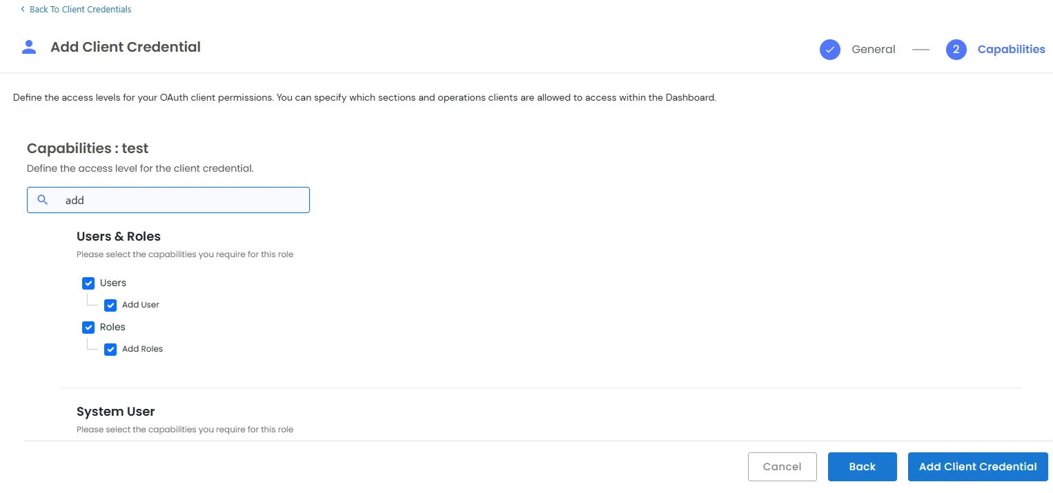 Search Bar Client Credentials