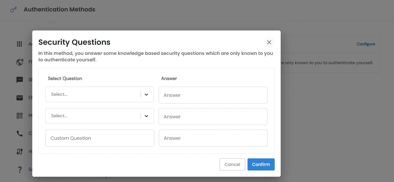 Privileged Access Management Admin Handbook: Security Question setup with custom question and answers