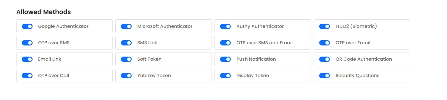 Privileged Access Management Admin Handbook: Additional 2FA methods shown after connecting miniOrange IAM