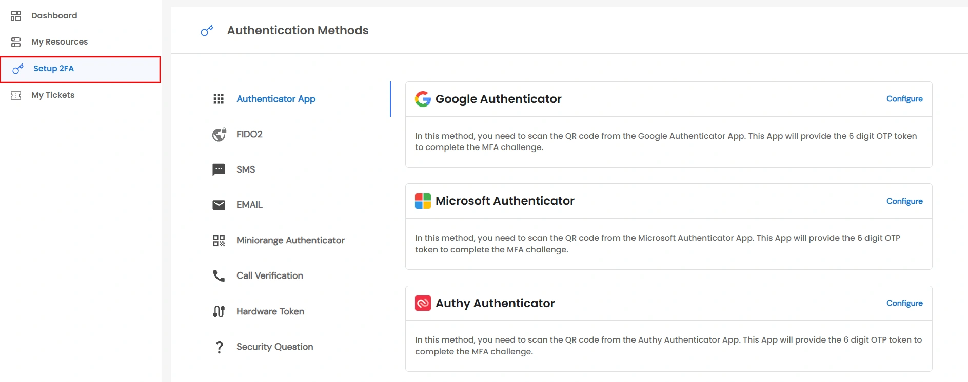 Privileged Access Management Admin Handbook: End user Setup 2FA link in the left sidebar