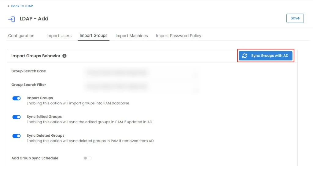 Import Groups from AD - sync groups via settings