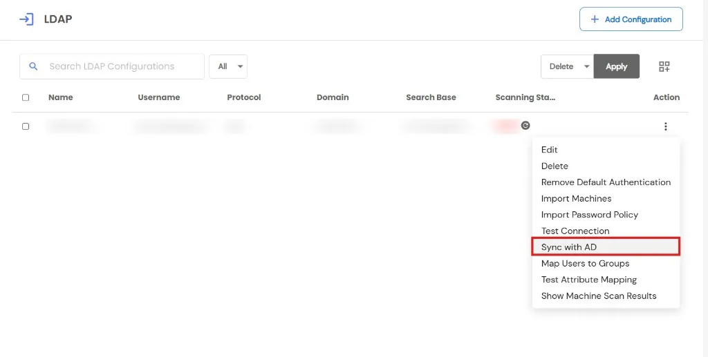 Import Users from AD - sync users via action menu