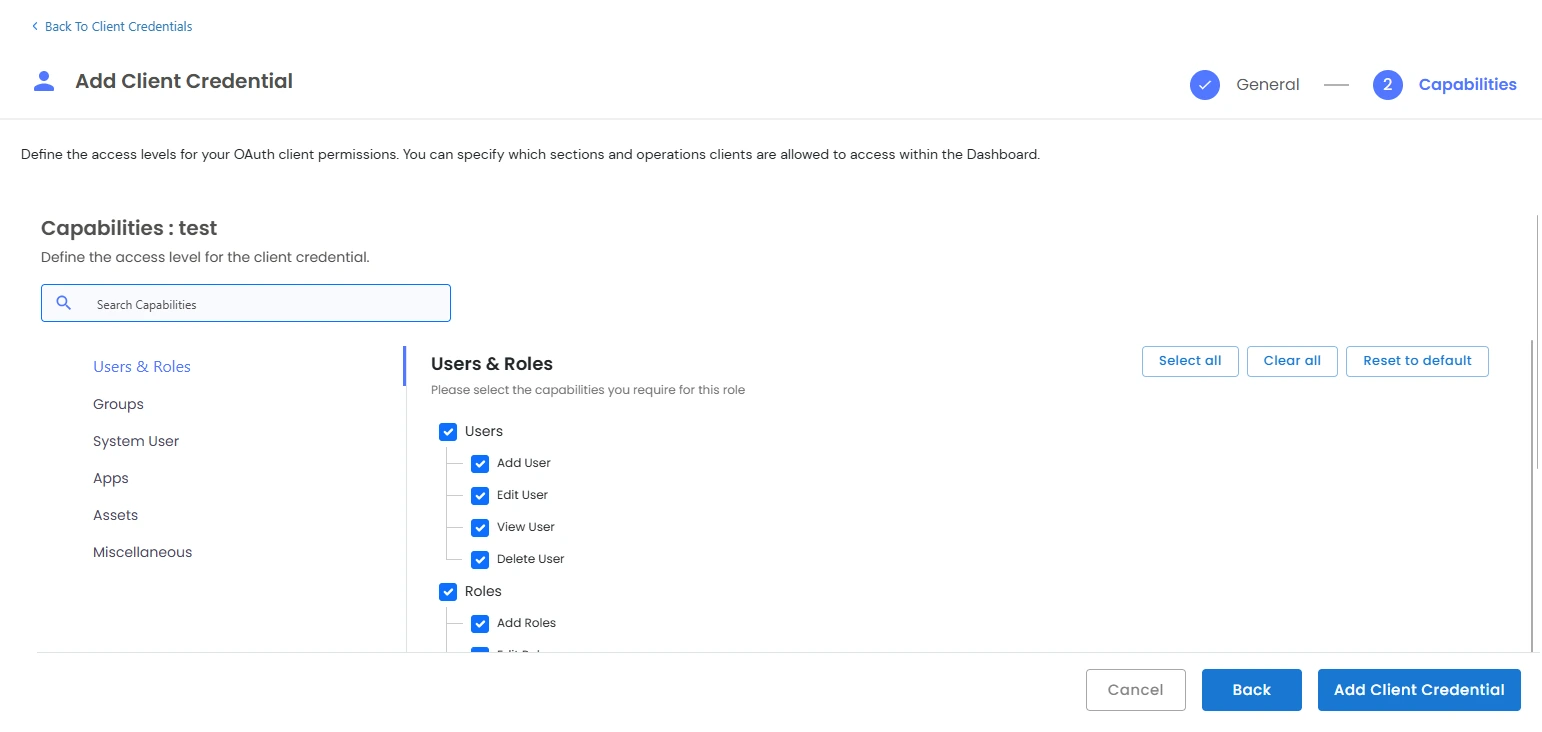 Users and Roles Credentials