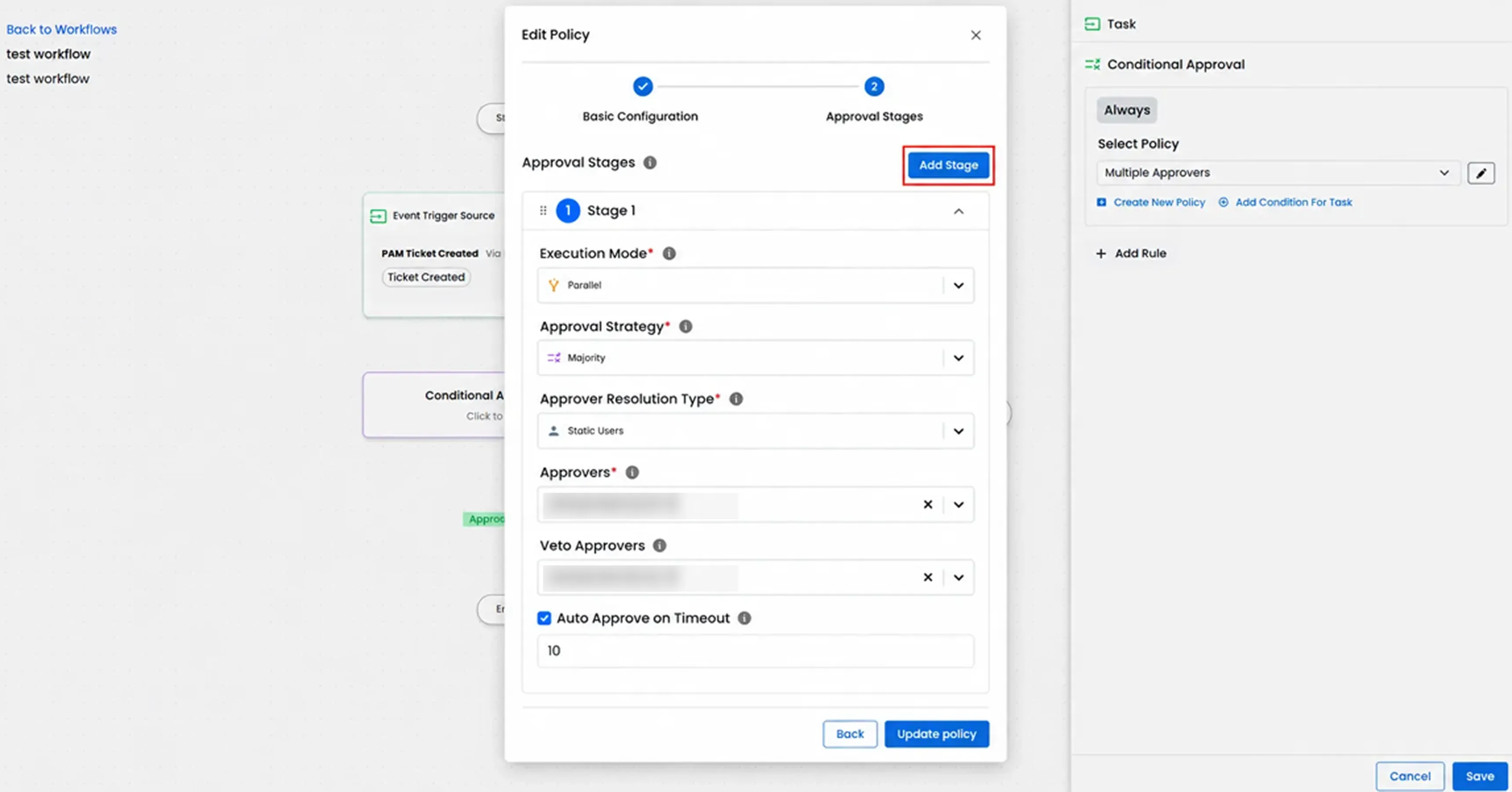 Workflow Automation: Edit policy