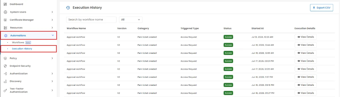 Workflow Automation: Execution History