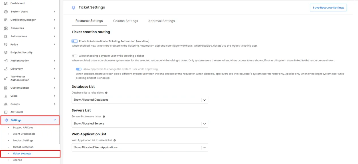 Workflow Automation: Ticket settings