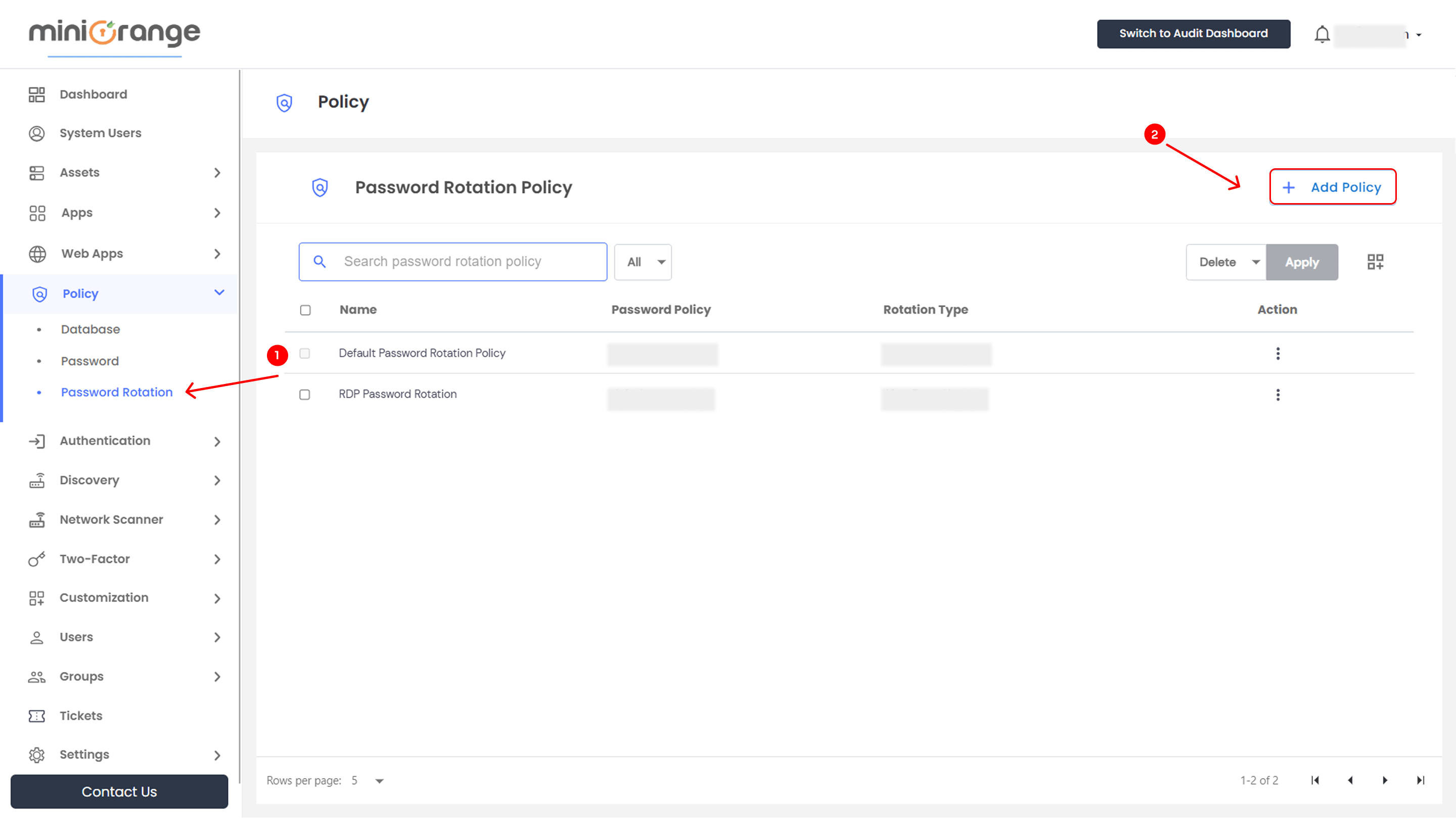 Accessing the Rotation Policies Section