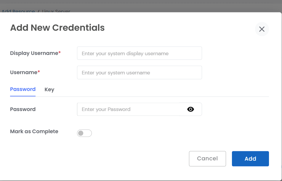 Add New Credentials in miniOrange PAM