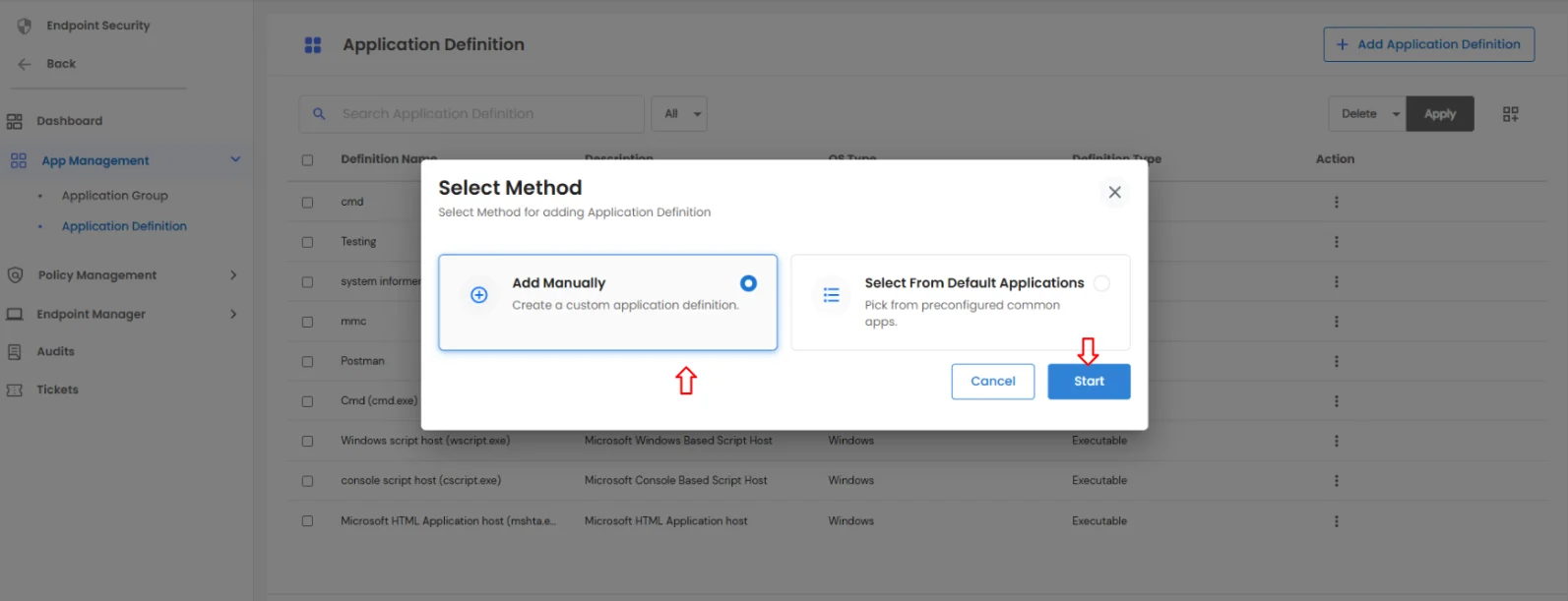 PAM Endpoint Application Definition Method