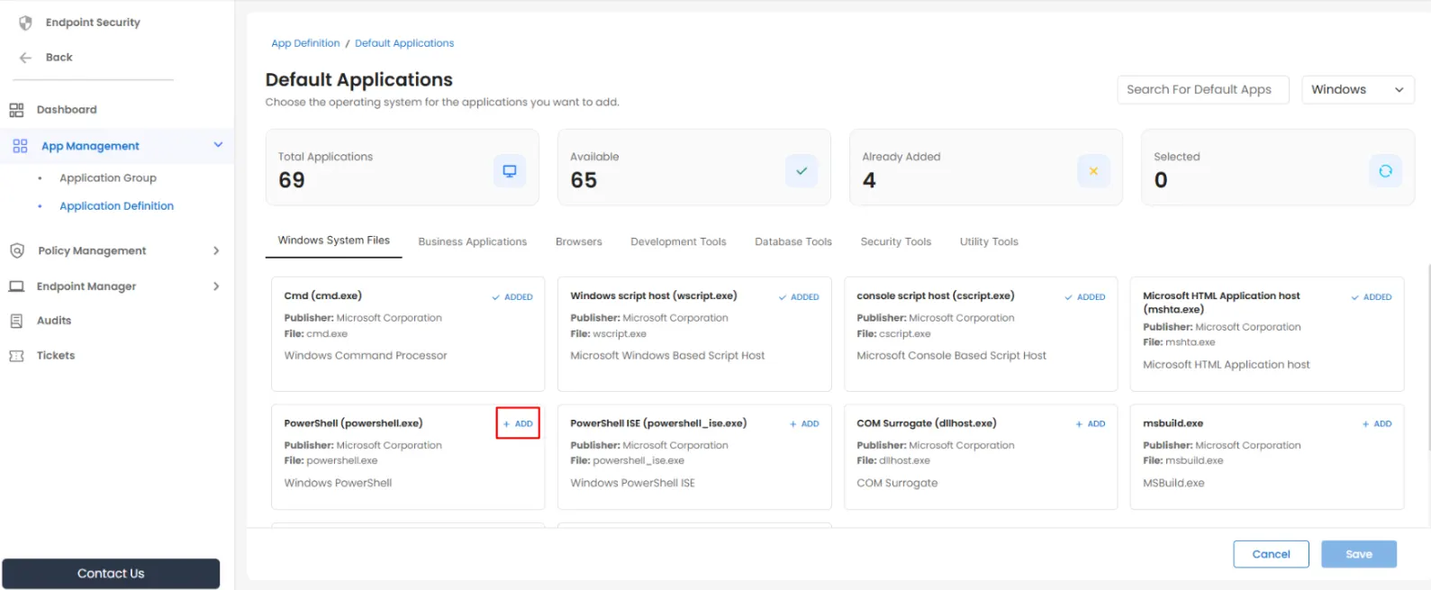 PAM Endpoint Default Applications