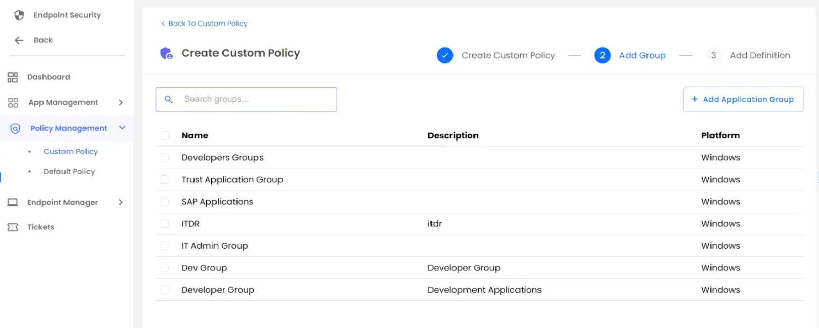 PAM Endpoint: Enter Group Details in Policy