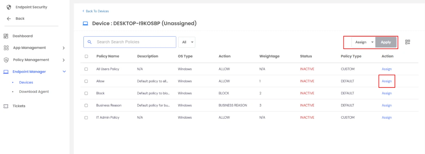 PAM Endpoint Select Assign