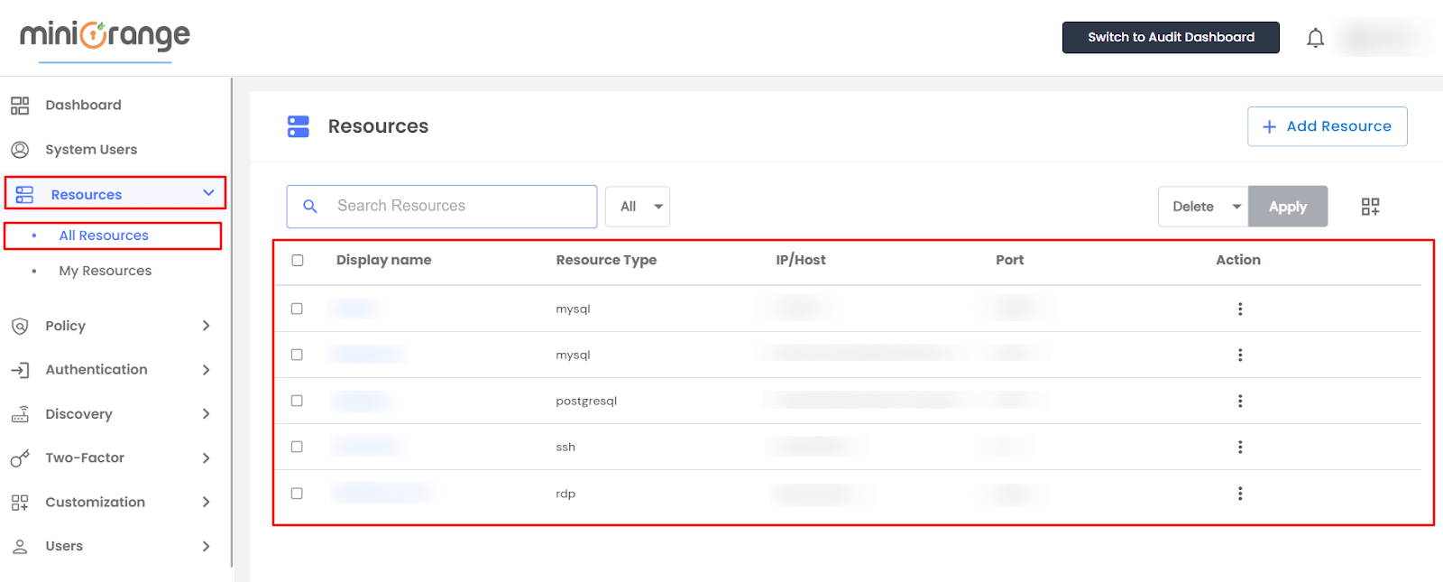 Manage Server and Database in miniOrange PAM