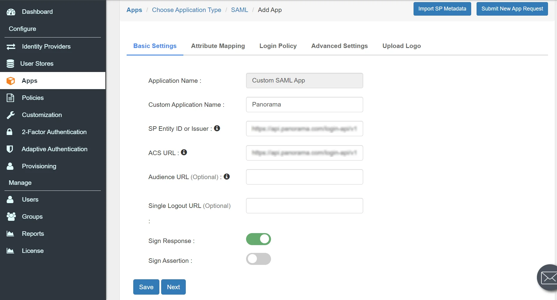 Panorama Single Sign On (sso) Add IDP