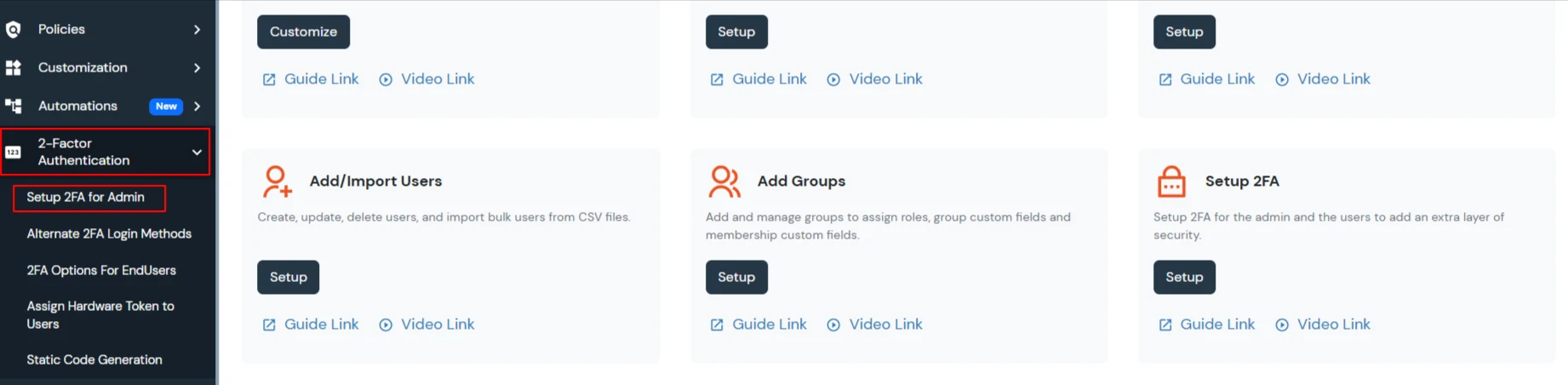 Setup 2FA for Admin