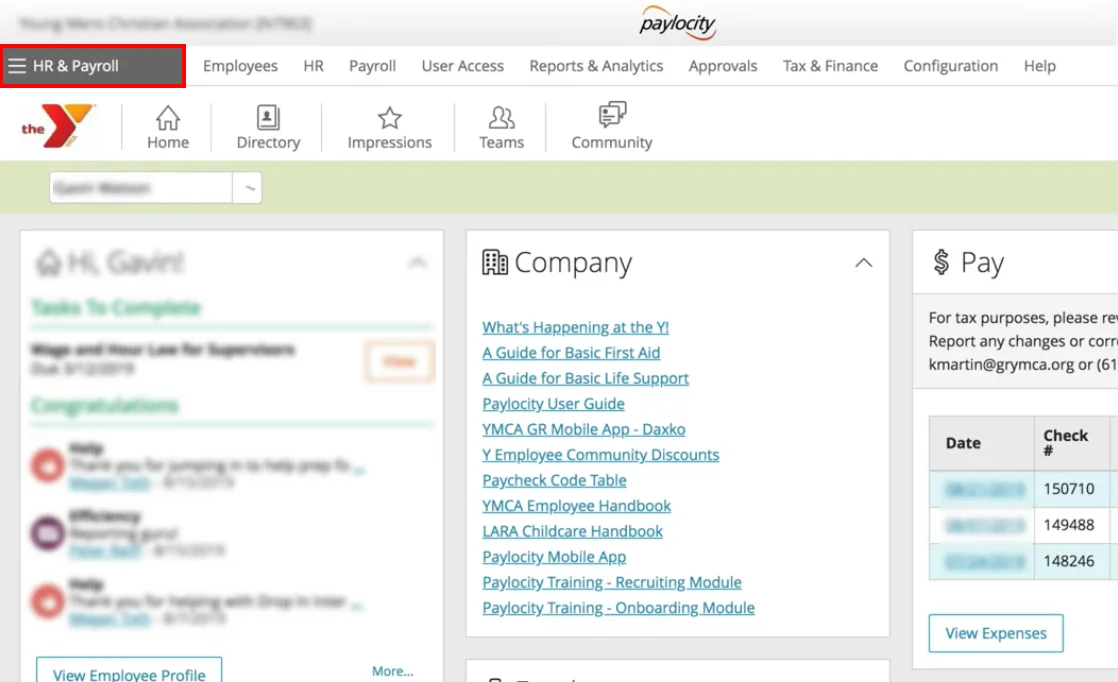 Paylocity Single Sign-On (SSO) Paylocity Dasboard