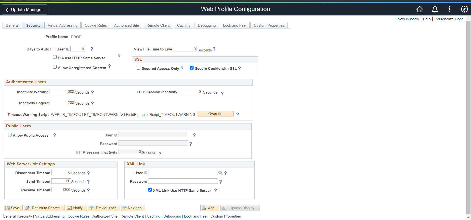 Web Profile Configuration
