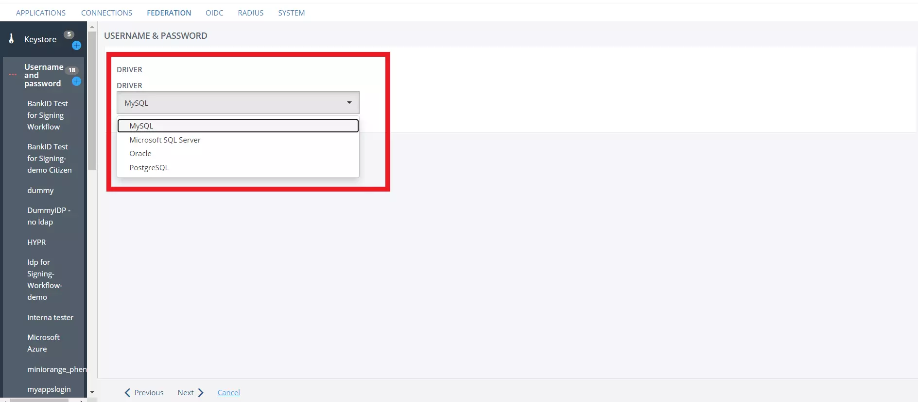 PhenixID SAML Single Sign-On (SSO) - Driver Database