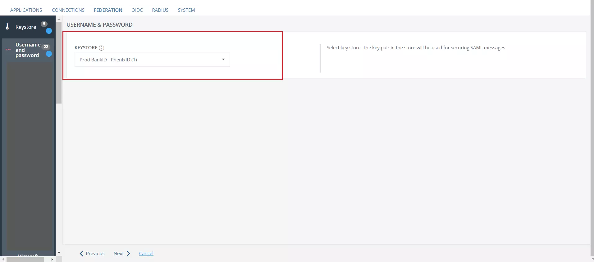 PhenixID SAML Single Sign-On (SSO) - Keystore