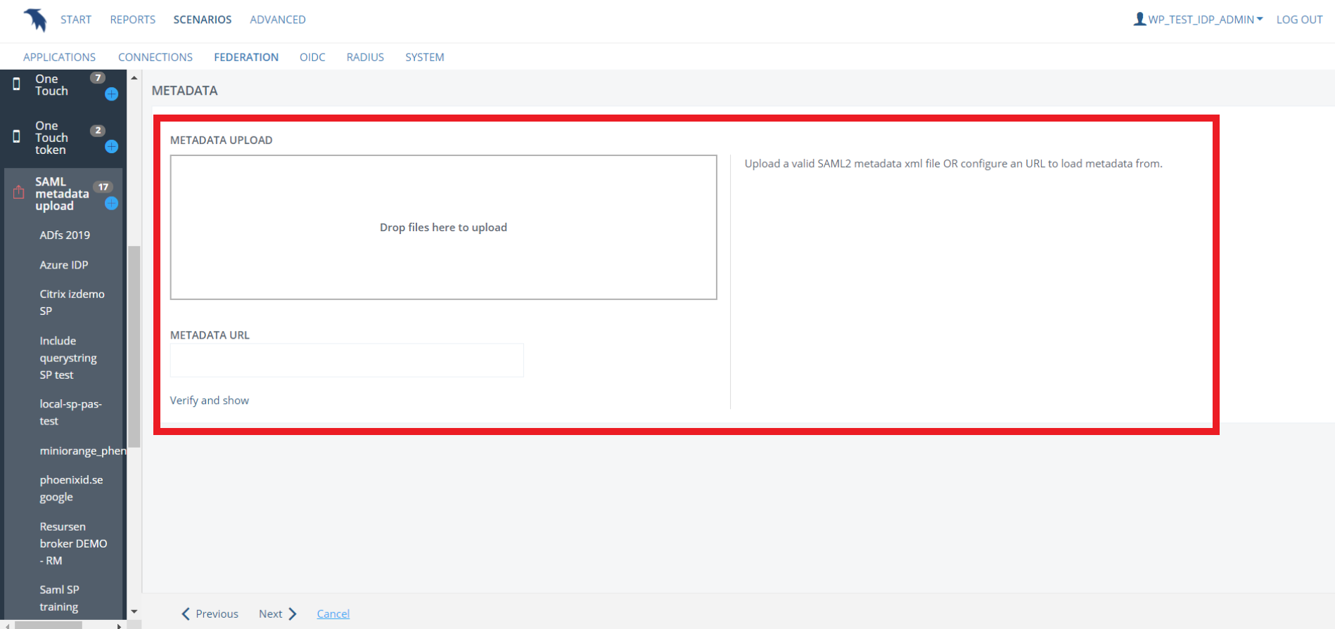PhenixID SAML Single Sign-On (SSO)- Uploading SP Metadata
