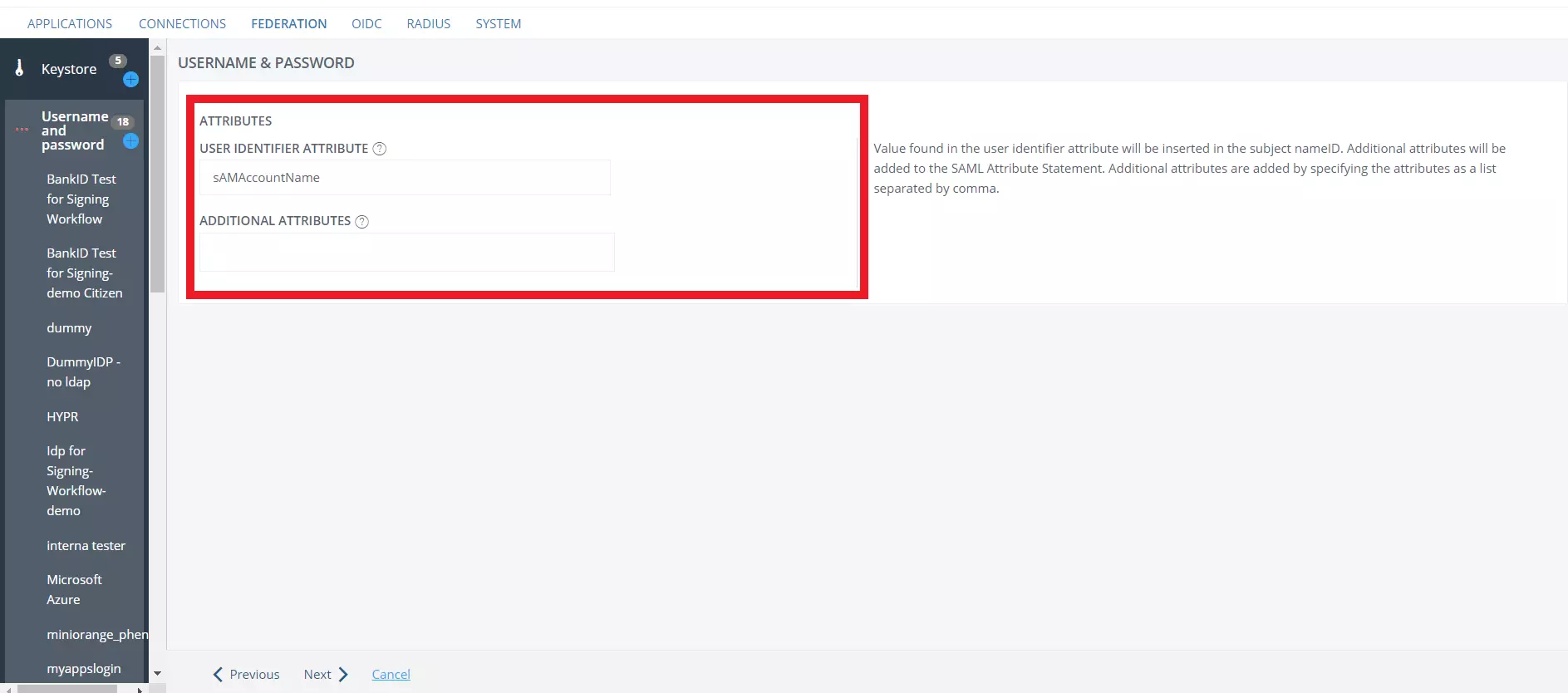 PhenixID SAML Single Sign-On (SSO) - User Identifier attribute
