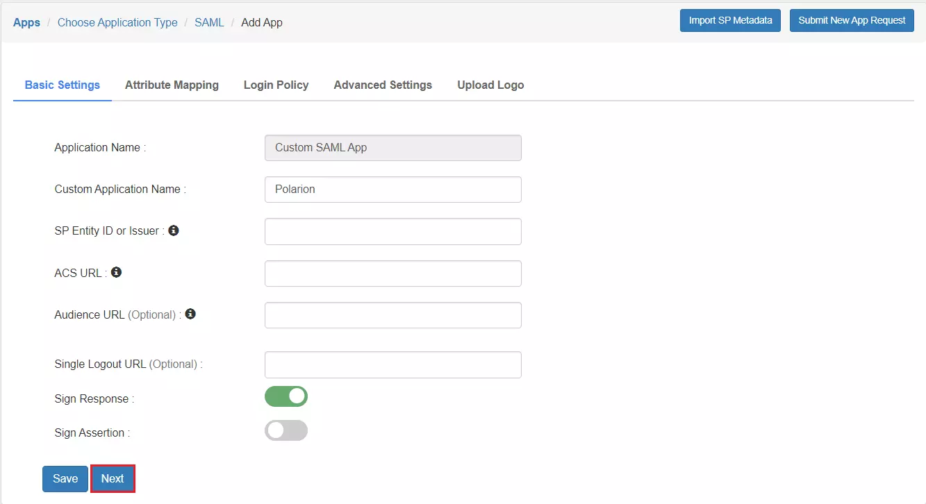 Polarion Single Sign-On (sso) Add IdP basic settings