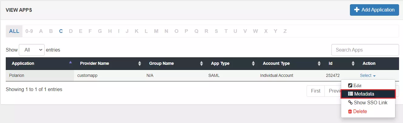 Polarion two-factor authentication (2FA) : Select Metadata