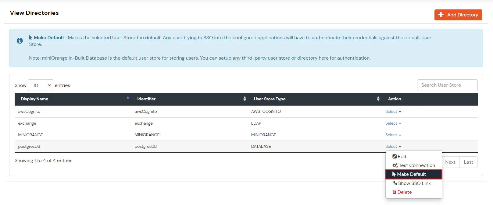 Configure Postgre SQL Database Provisioning: Set External Directory as default