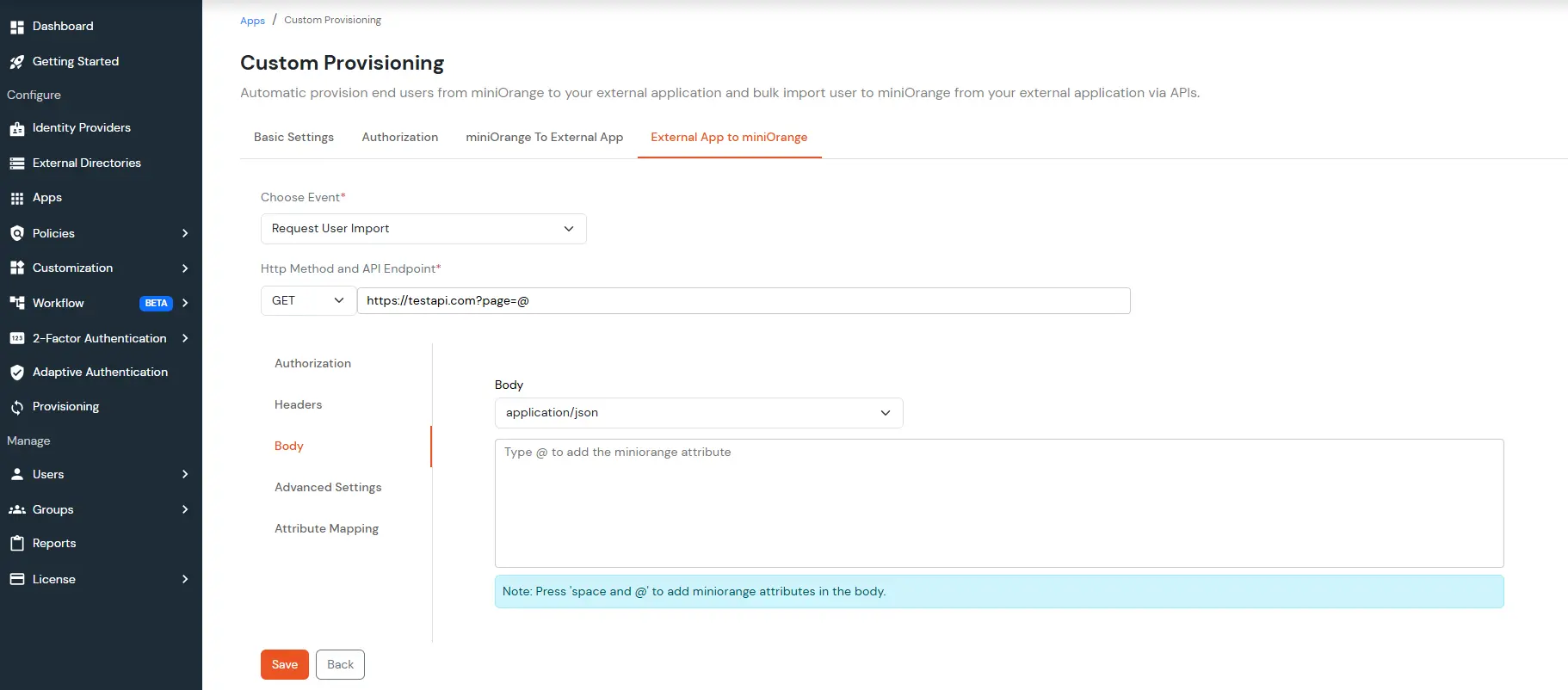 Add Body in API request using x-www-urlencode or JSON format if required - import users