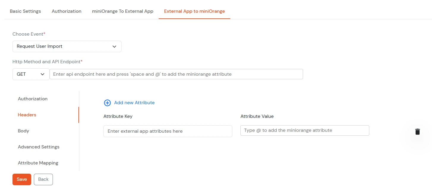 Add required API request headers in the Headers section - import users