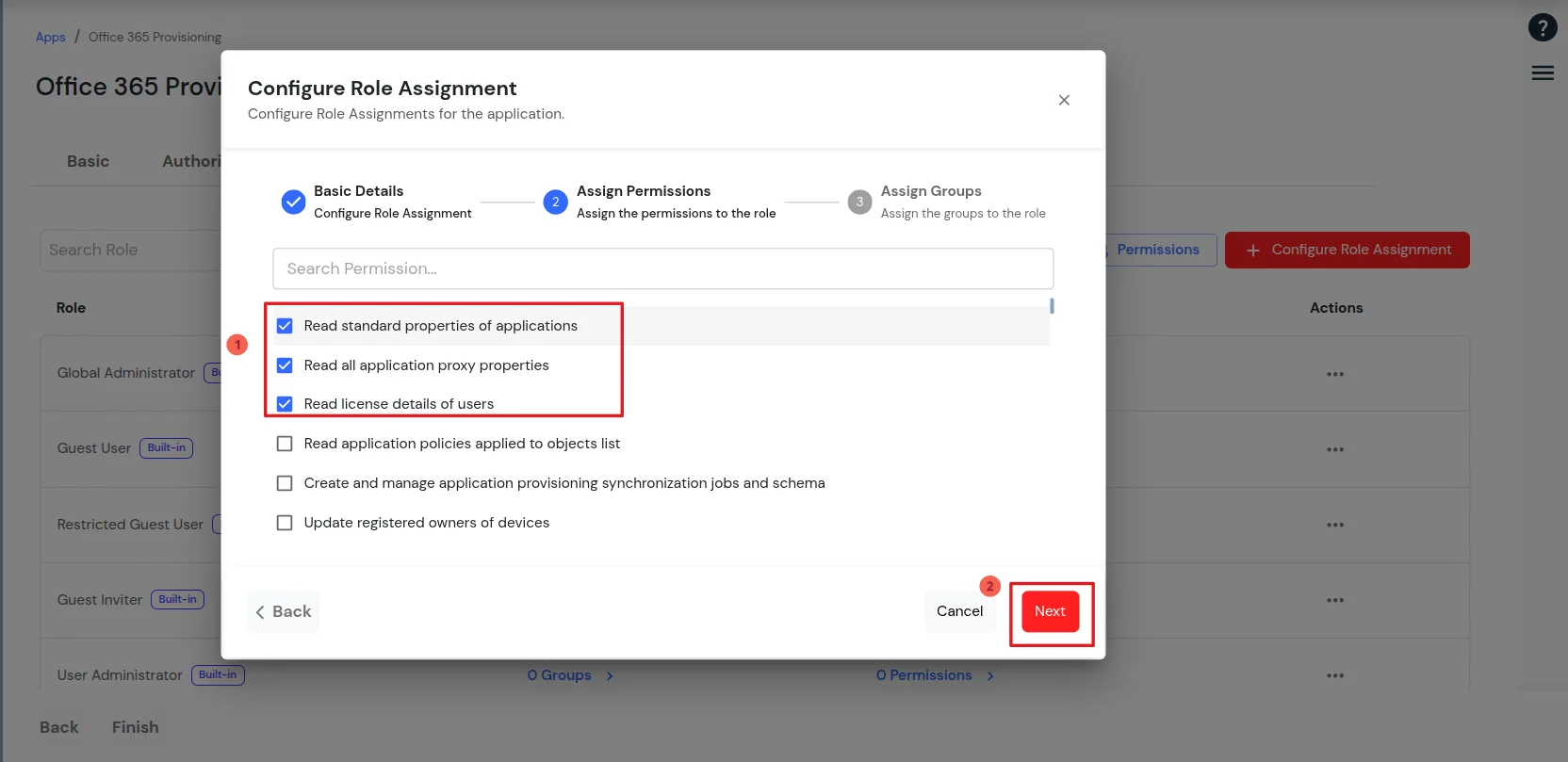 Office 365 provisioning: Assign Permissions