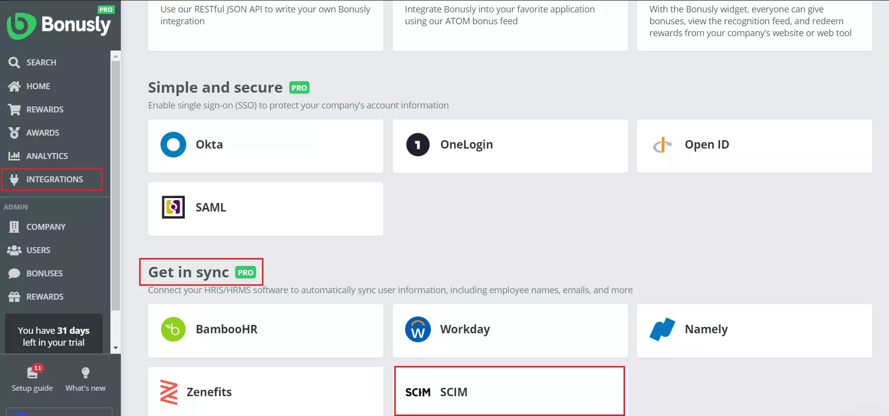 Bonusly SCIM Provisioning Select Provisioning