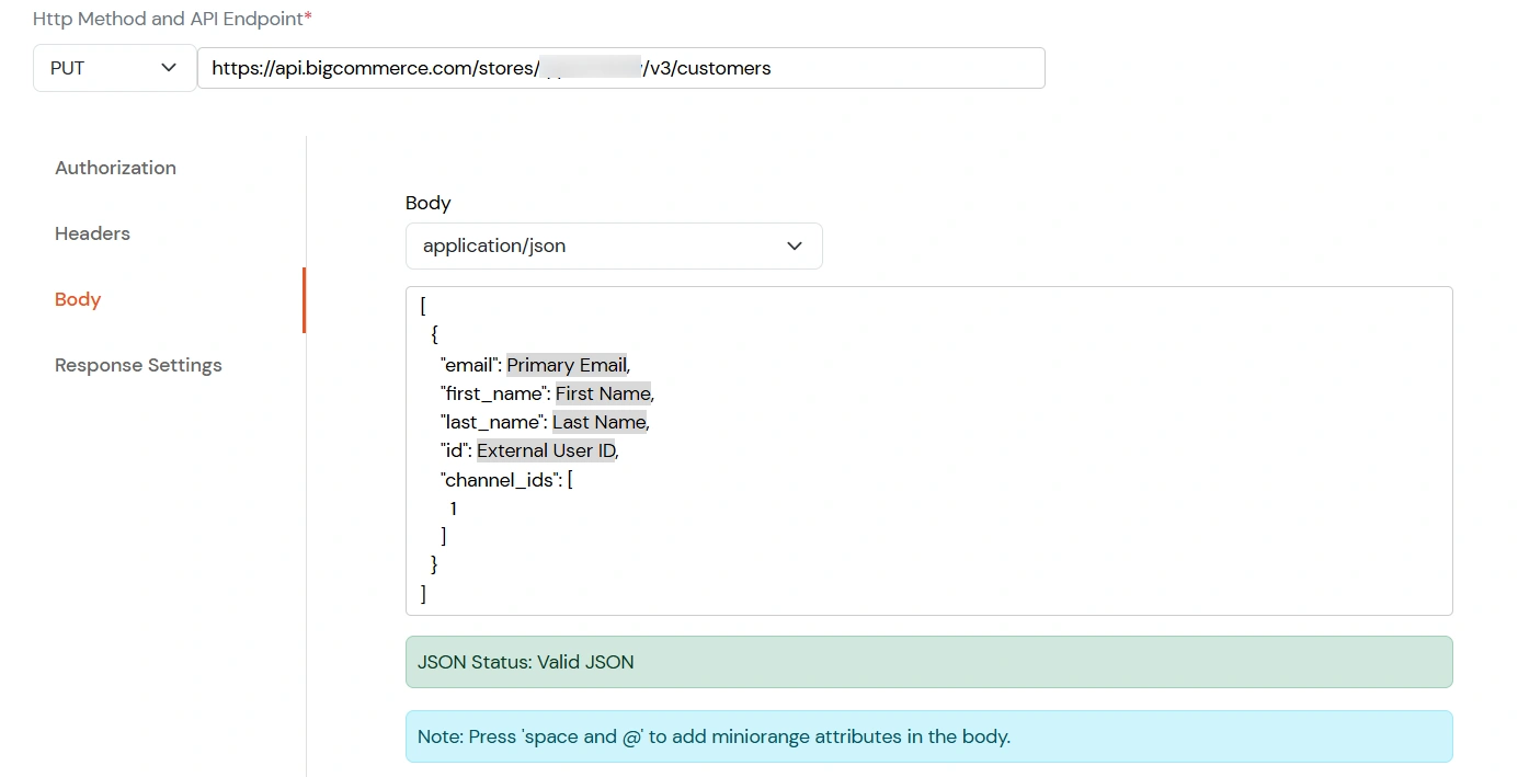 Custom Provisioning: User update – request body configuration
