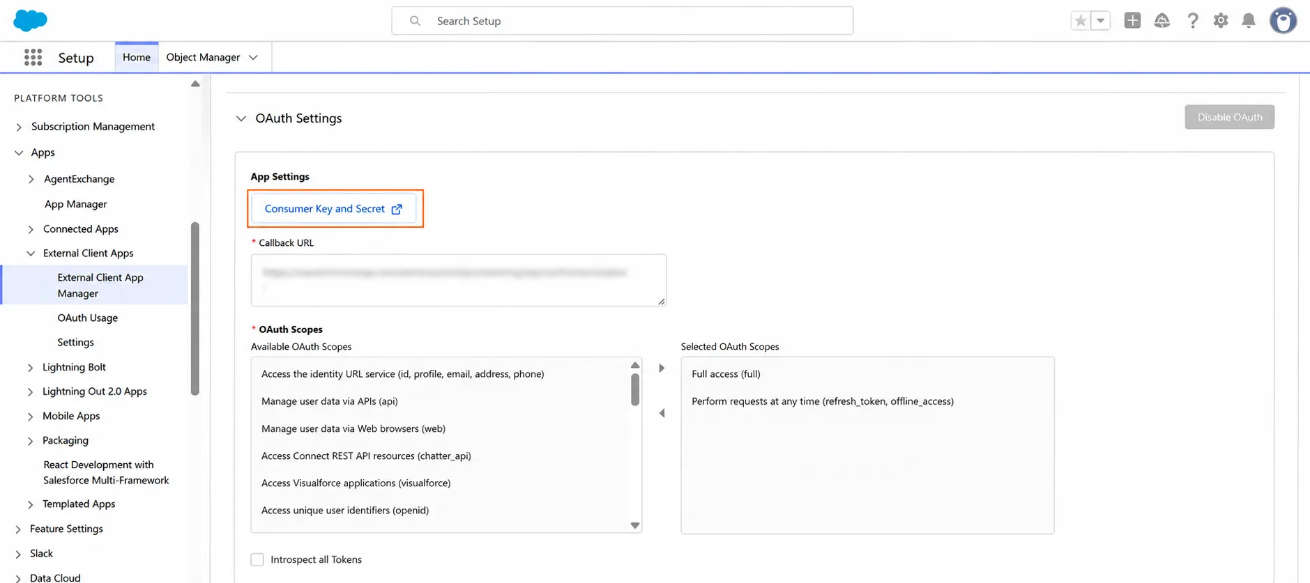 Aprovisionamiento de Salesforce Apps: copiar clave y secreto