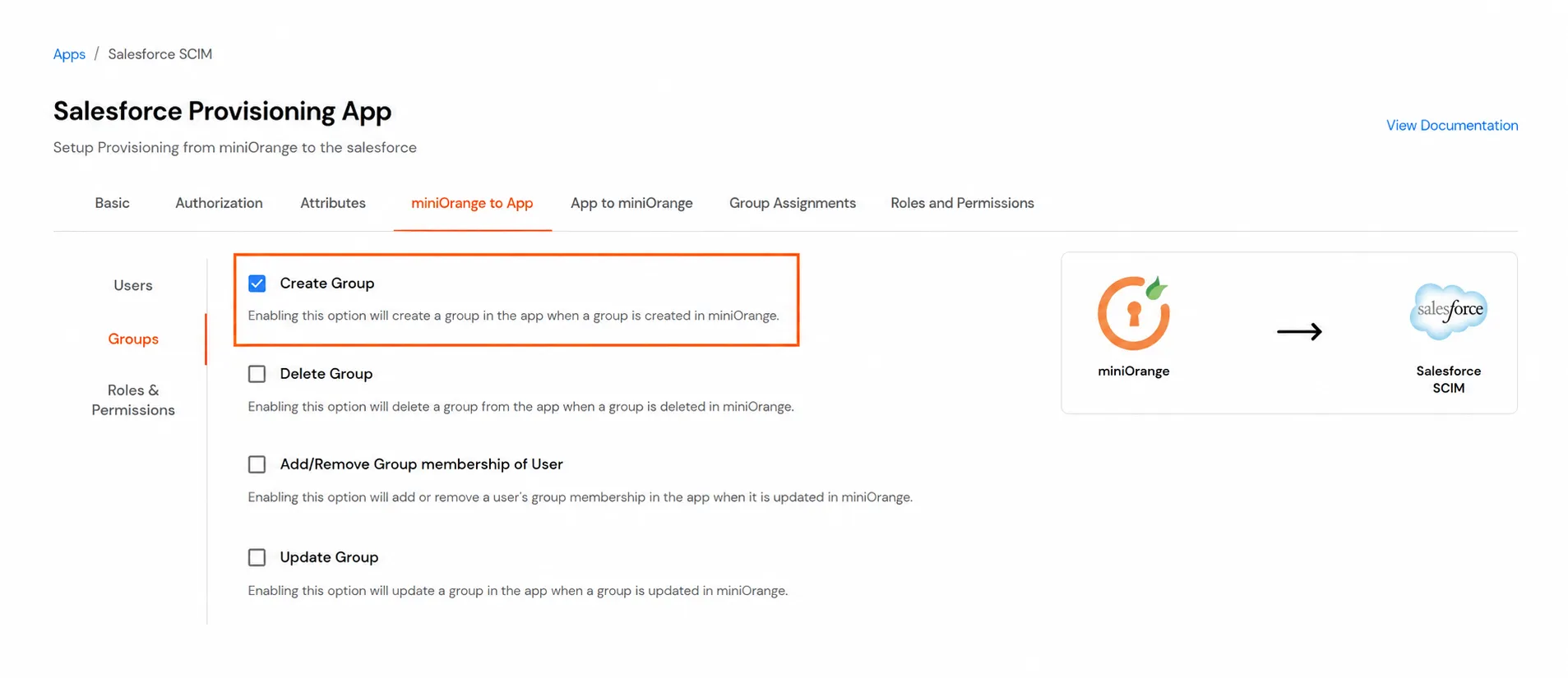 Aprovisionamiento de aplicaciones de Salesforce: opciones para crear grupos