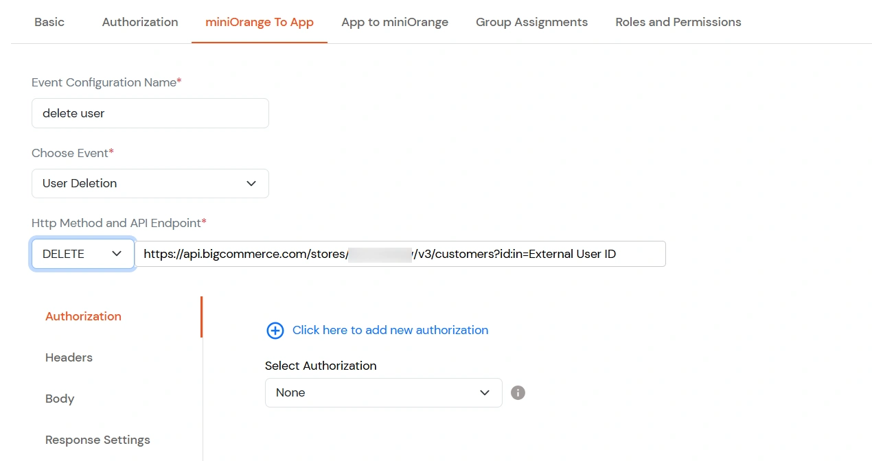 Custom Provisioning: User deletion – DELETE method and customers endpoint with External User ID